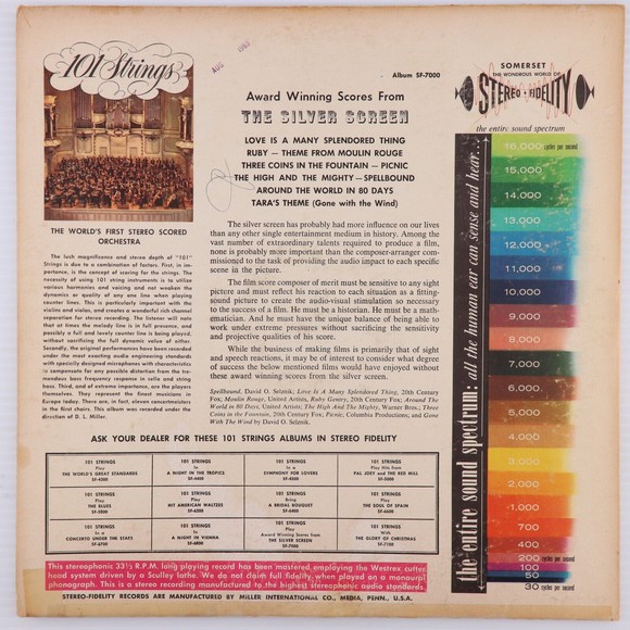101 Strings – Award Winning Scores From The Silver Screen 1958 LP Record SF-7000 - Picture 2 of 16